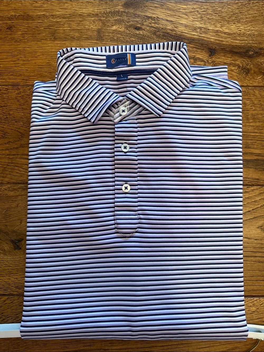 Men's Striped Polo Shirt - Navy & White